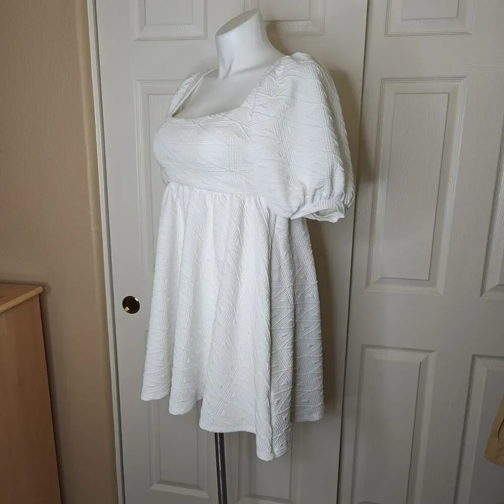 Free People White Puff Sleeve Mini Dress sz L